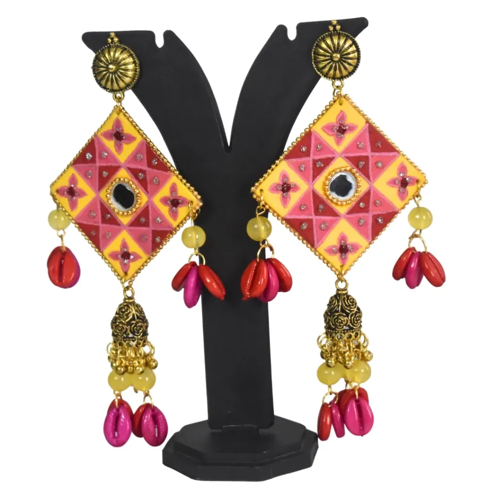 Kaarukriti Multicolor Mirror Handcrafted Jhumka Drop Statement Earrings